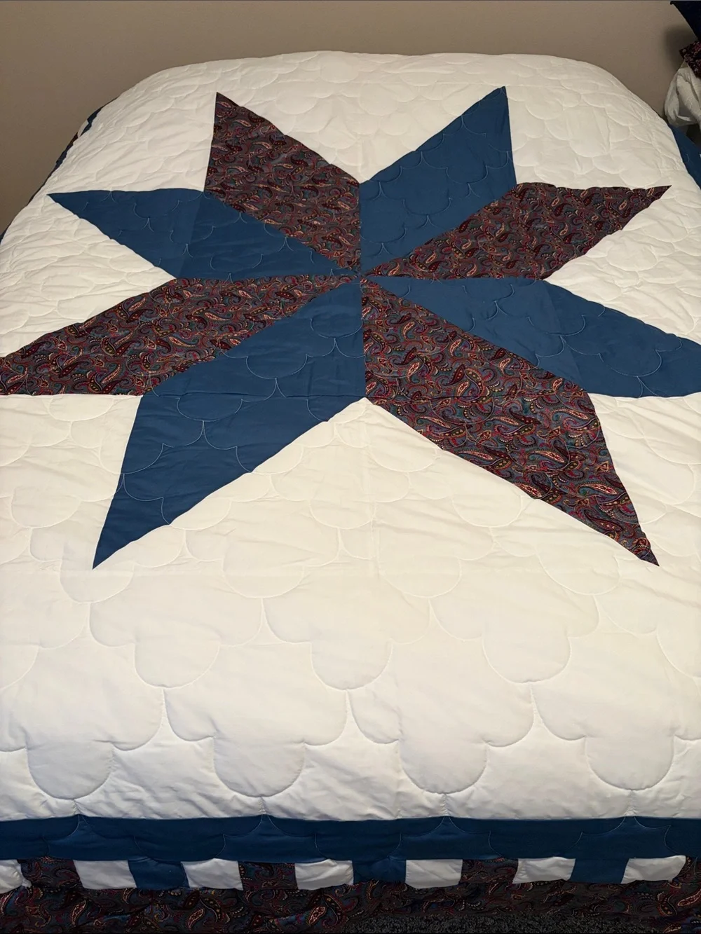 Handcrafted Blue  & Multicolor Paisley Star Quilt - Home Bedding